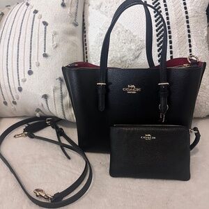 Authentic Black Coach Mollie 25 Purse/Crossbody with Red inside and Coach wallet